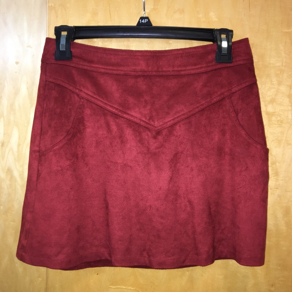 Suede red mini skirt
